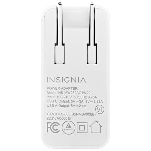 INSIGNIA USB Cables, 20Gbps High-Speed Charging & Data Sync, Braided Nylon, Compatible with MacBook, Laptop, iPhone, iPad, Android (Accessories, 32W USB-C Cable w/Wall Accessory)