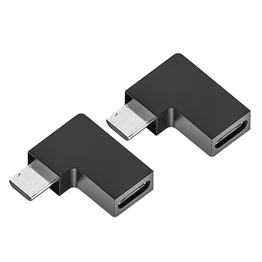 2 PCS USB2.0 Type C Female to Micro USB Male Power Data Adapter.USB C to Micro USB L Shape Right Bend Convert Connector for Charging or Data Transfer.