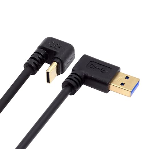 NFHK Right Angled USB3.0 Type-A to Type C USB-C Male to Male Power Data Cable 5Gbps USB-C Opposite U Shape Back Angled