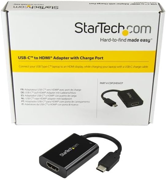 StarTech.com USB C to HDMI 2.0 Adapter with Power Delivery - 4K 60Hz USB Type-C to HDMI Display Video Converter - 60W PD Pass-Through Charging Port - Thunderbolt 3 Compatible - Black (CDP2HDUCP)