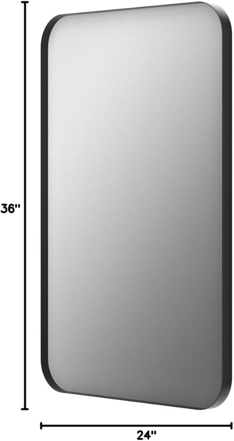 Sweetcrispy Black Bathroom Vanity Mirror for Wall, 24x36 Inch Metal Framed Wall Mirror Farmhouse Rectangle, Anti-Rust, Tempered Glass, Hangs Horizontally or Vertically