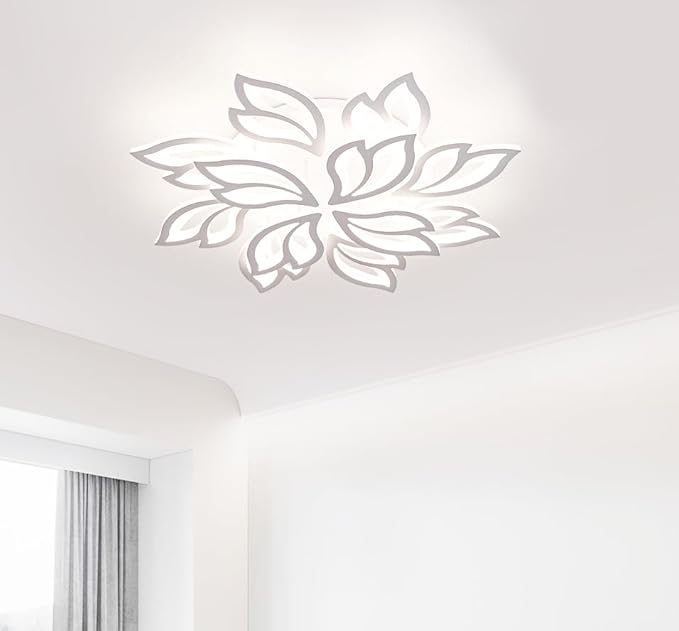 Garwarm Modern Ceiling Light,32” Dimmable LED Chandelier Flush Mount Ceiling Lights,Remote Control Acrylic Leaf Ceiling Lamp Fixture for Living Room Dining Room Bedroom Kitchen(90W /White)