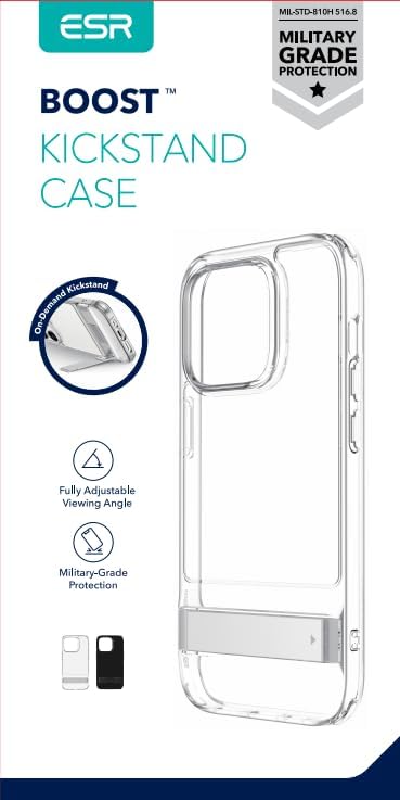 ESR iPhone 14 Pro Case, Black, 3 Stand Modes, Military-Grade Drop Protection, Slim Back Cover with Stand