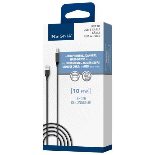 INSIGNIA USB Cables, 20Gbps High-Speed Charging & Data Sync, Braided Nylon, Compatible with MacBook, Laptop, iPhone, iPad, Android (10 ft (Black), USB to USB-B Printer Cable)