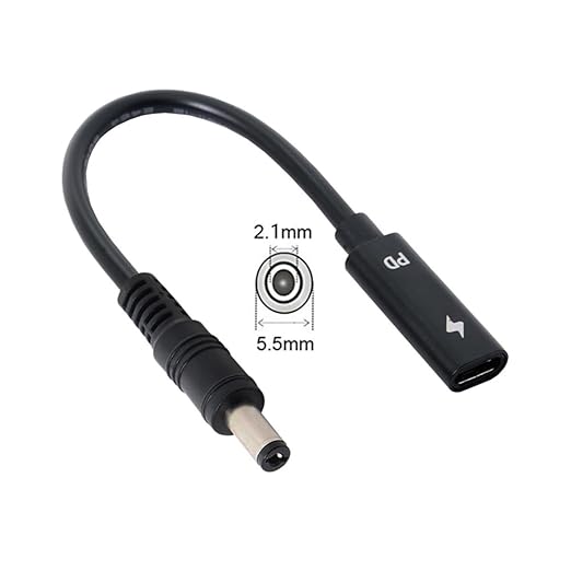 NFHK Type C USB-C Female Input to DC 5.5 * 2.1mm Power PD Charge Cable fit for Laptop 18-20V