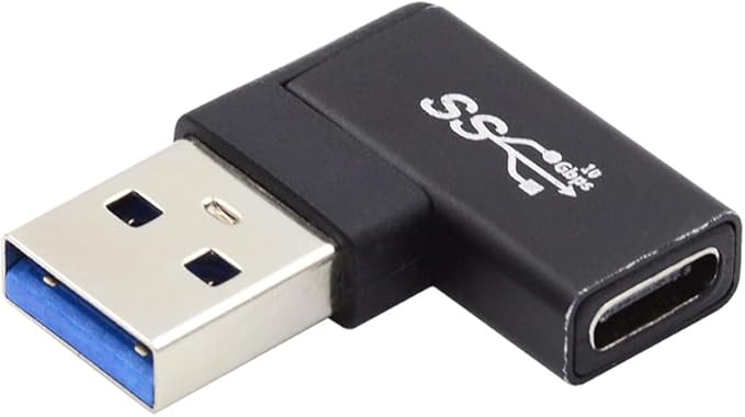 NFHK USB-C Type C Female to USB 3.0 A Male Data Adapter Flat Horizontal 90 Degree Left Angled for Laptop Desktop