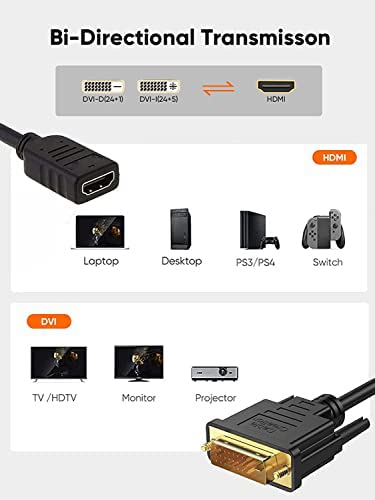 CableCreation DVI to HDMI Cable 0.5ft Short 2PAK, Bi-Directional HDMI Female to DVI-D(24+1) Male Adapter, 1080P DVI-D to HDMI Conveter, for PC,TV Box, PS5, Blue-ray, Xbox,Switch
