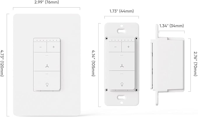 TREATLIFE Smart Ceiling Fan Control and Dimmer Light Switch, 2.4GHz WiFi Only, Neutral Wire Required, Single Pole Fan & Light Switch Combo, Works with Alexa, Google Home & SmartThings, Remote Control