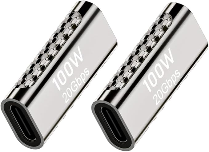 2 pcs Type-C Female Adapter,USB C doule Jack Female to Female Data line Extension Converter,20GBps 100W PD Coupler for Connecting Two Type C Cable(Female to Female)