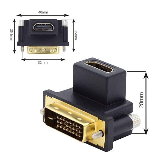 cablecc 2pcs/Set DVI Male to HDMI Female 4K Adapter Up & Down Angled 90 Degree for Computer HDTV Graphics Card