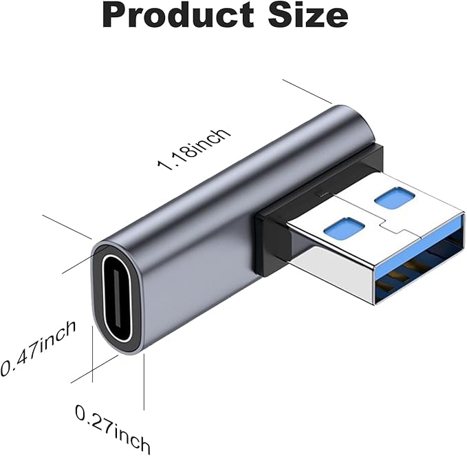 AreMe 90 Degree USB C Female to USB Male Adapter 2 Pack, Left Angle Type C to USB A Charger Converter for iPhone, Apple iWatch Watch, Airpods, iPad Air Mini and More