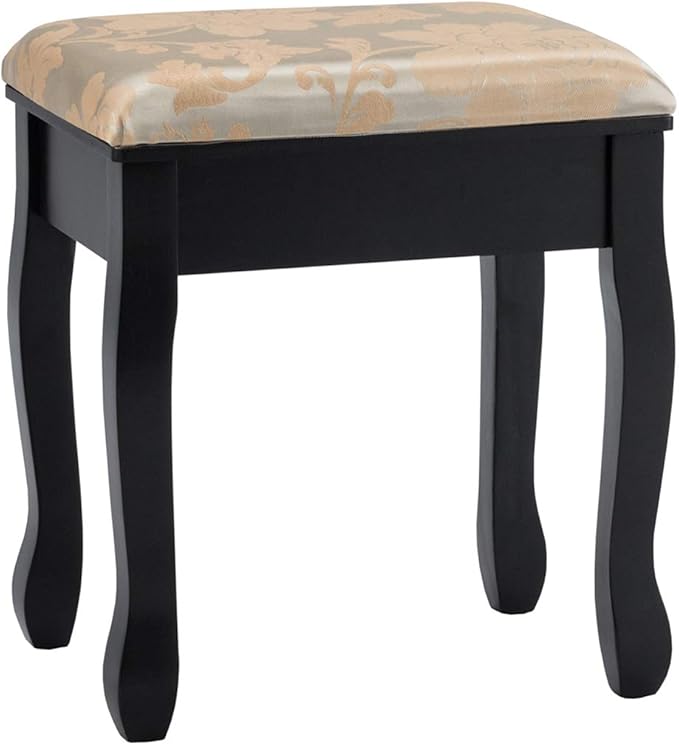 CHARMAID Makeup Vanity Set with Mirror and Cushioned Stool, Dressing Table with 5 Drawers and Removable Storage Organizers, Bedroom Makeup Table with Stool for Women Girls (Black)