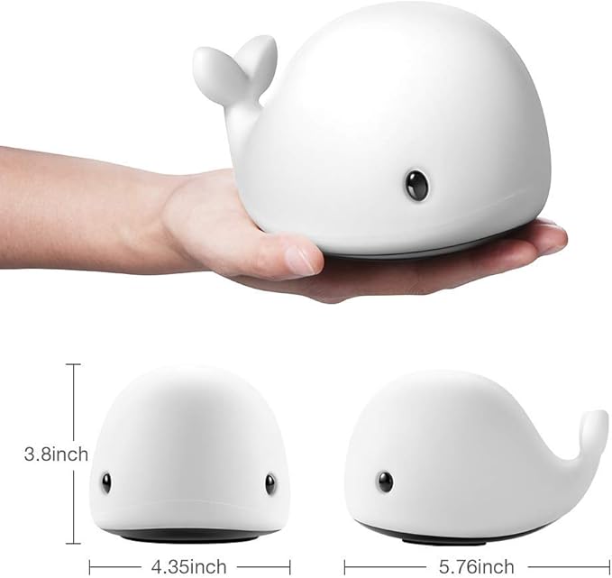 Cute Whale Night Light for Kids,Kawaii Baby Night Light with 7 LED Colors Changing,Tap Control Nursery Squishy Night Lamp,USB Rechargeable,Birthday Gifts for Baby,Girls,Boys,Toddler,Children