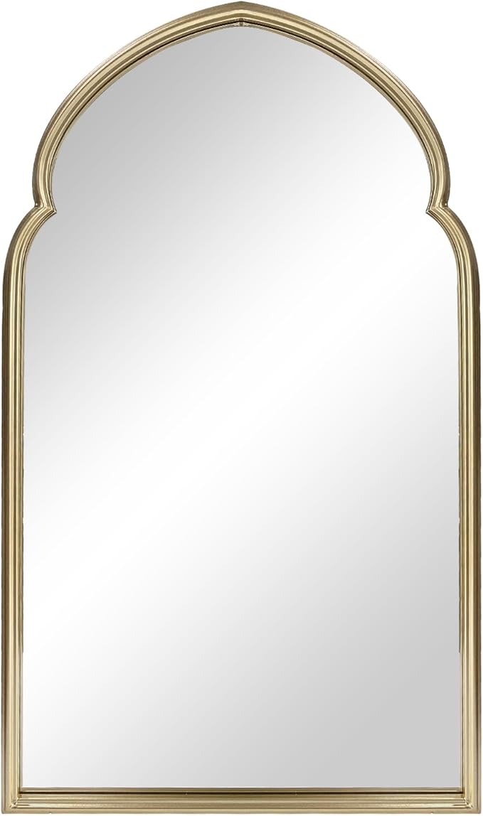 ironsmithn Arched Wall Mirror, Gold Bathroom Mirror, Wall Mounted Decorative Mirror, 38" x 22" Modern Art Oblong Mirror for Master Bath Half Bath Living Room Bedroom Fireplace Entryway