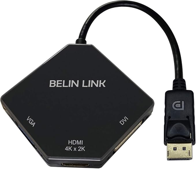 DP to HDMI VGA DVI Adapter Displayport to HDMI 4K Adapter 3 in 1 Display Port to HDMI VGA DVI Converter Male to Female Gold-Plated (Diamond Shaped)… (Diamond Shaped)