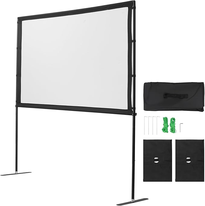 VEVOR Projector Screen with Stand, 80 Inch 160° Wide Angle Indoor Outdoor Projection Screen, 16:9 4K HD Wrinkleless Portable Dual-Stand Screens with Carry Bag, for Movie Home Theater Presentation