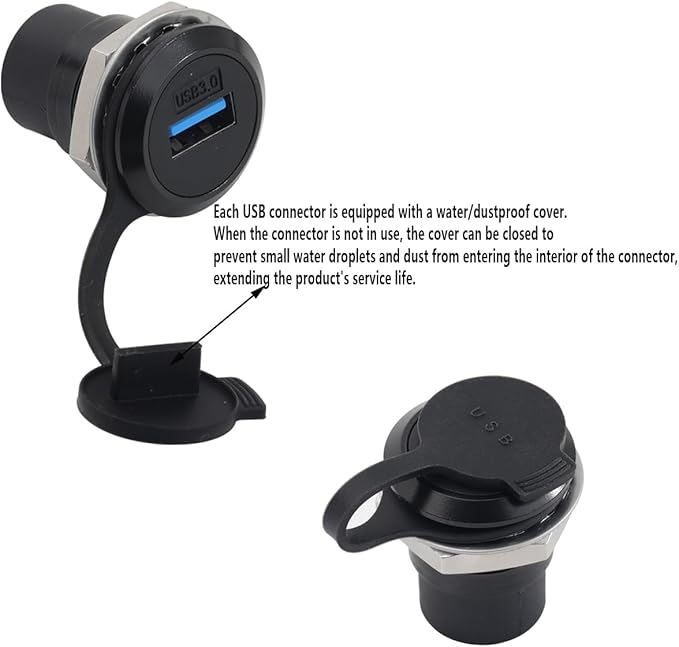 PENGLIN 2PCS Round USB 3.0 Socket, USB Type A Panle Mount Coupler Female to Female with Waterproof Cap, Data Transfer/Charger Socket