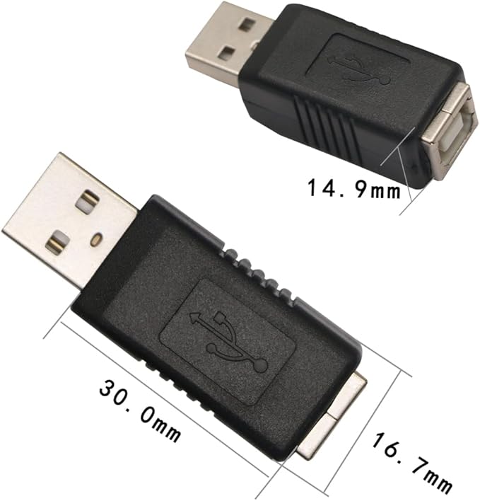USB 2.0 Adapter, 2 Pack USB Type A Male to Type B Female Printer Scanner Cord, for Hard Drive Scanner Adapter