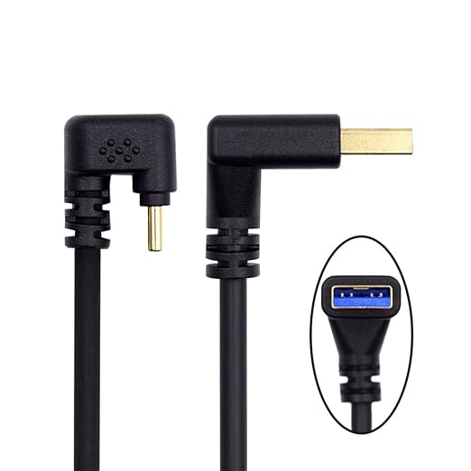 NFHK Down Angled USB3.0 Type-A to Type C USB-C Male to Male Power Data Cable 5Gbps USB-C Opposite U Shape Back Angled