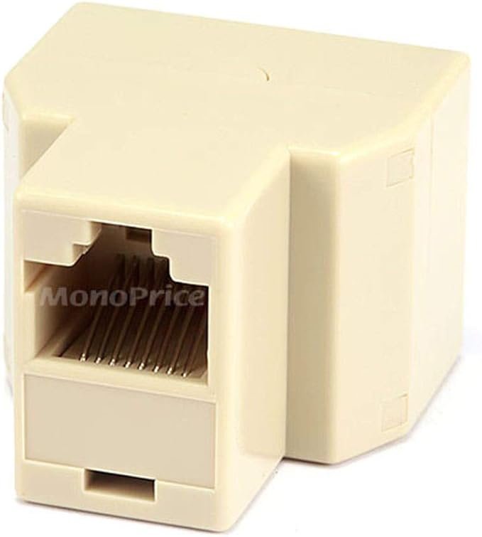 Monoprice RJ45 Modular T-Adapter - RJ45 Splitter, 8P8C, 1x Female to 2x Female, Straight, Beige