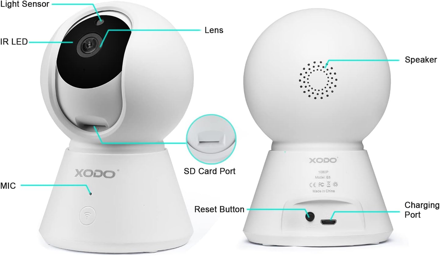 XODO Wireless Security Camera, E6 IP 1080P HD Indoor WiFi Camera for Home Security, Baby Monitor, Night Vision