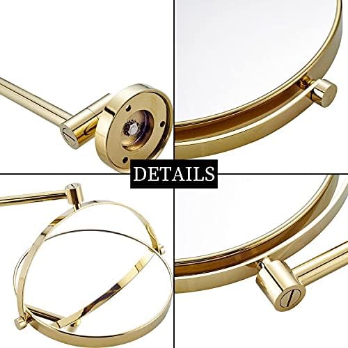 DOWRY 8-Inch Double-Sided Wall Mounted Makeup Mirror with 10x Magnification,14.4-Inch Extension,Gold Finish 1305J(8in,10x)