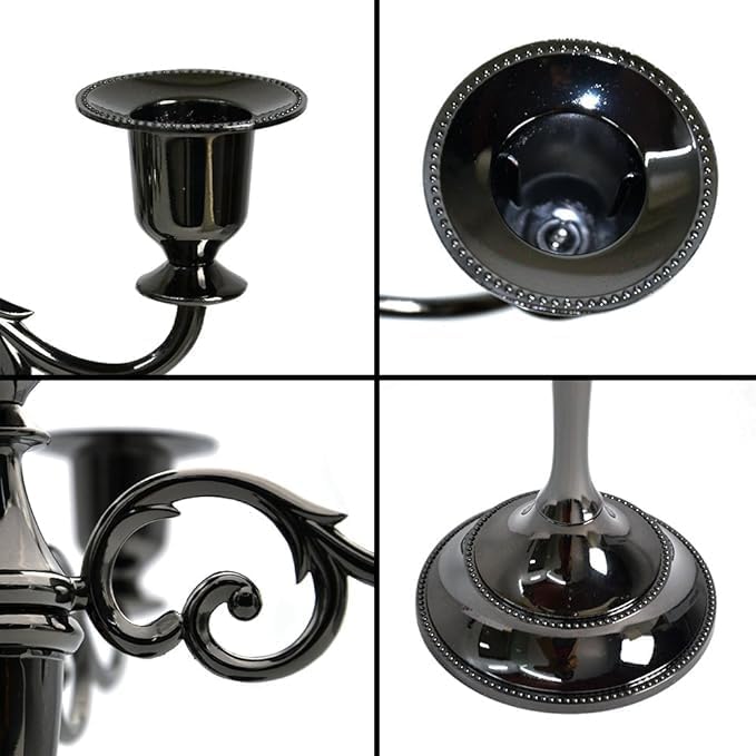 Black Candelabra Candle Holders for Pillar Candles 10.6 inch Tall, 5 Candle Candlestick Holder for 1/2-1 inch Taper Candles Halloween Candelabra Decoration Easy Assembly (Black)