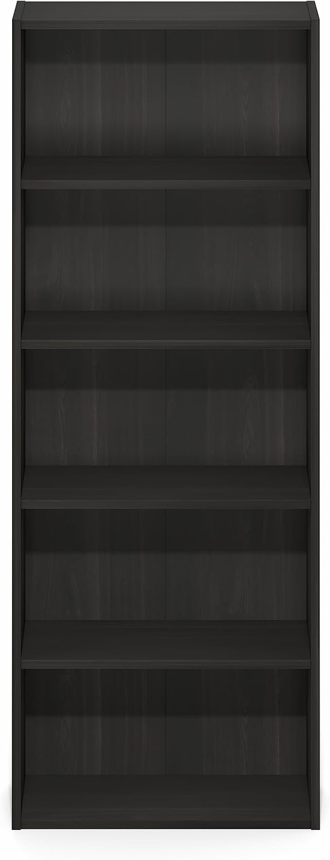 Furinno Basic Book Shelf, 5-Tier Bookshelf, Cube Storage Organizer Bookcase with Open Shelf, 7 x 17 x 44, for Living Room, Bedroom, Home Office, Espresso