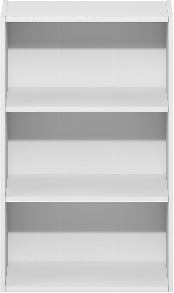 Furinno Basic Book Shelf, 3-Tier Bookshelf, Cube Storage Organizer Bookcase with Open Shelf, 7 x 17 x 26, for Living Room, Bedroom, Home Office, White