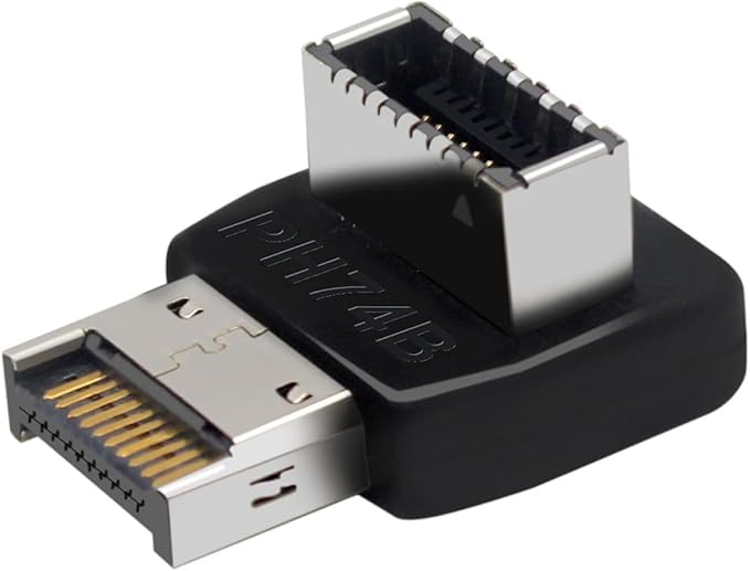 USB 3.2 Type-E 90 Degree Front Panel Socket, Vertical USB C Header Adapter Converter for Computer Motherboard (PH74A+PH74B)