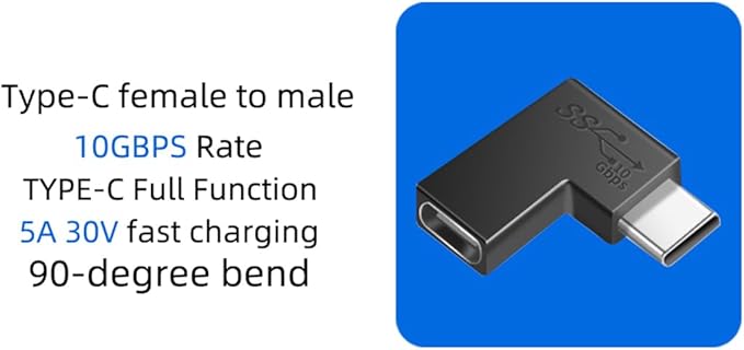(2Packs 90 Degree Elbow L Shape USB C Male to Female Adapter,USB3.1 Support 10GBbps Rate,USB C Phone/Laptop Charging Port Converter, 5V,3.3A