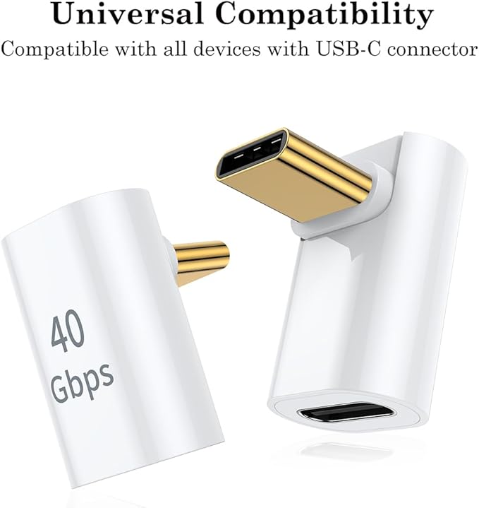 AuviPal USB C 90 Degree Adapter (2 Pack), Up and Down Right Angle L Shape USB Type C Male to Female Connector for Steam Deck, ROG Ally, MacBook, Tablet, Phone and More - White