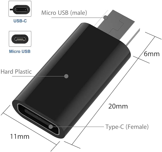 USB C Female to Micro USB Male Adapter (2-Pack), Micro USB to USB C Adapter Fast Charger Power Cable Plug Strip Extender for Nexus LG Xbox PS Kindle Samsung Galaxy Devices (Black)