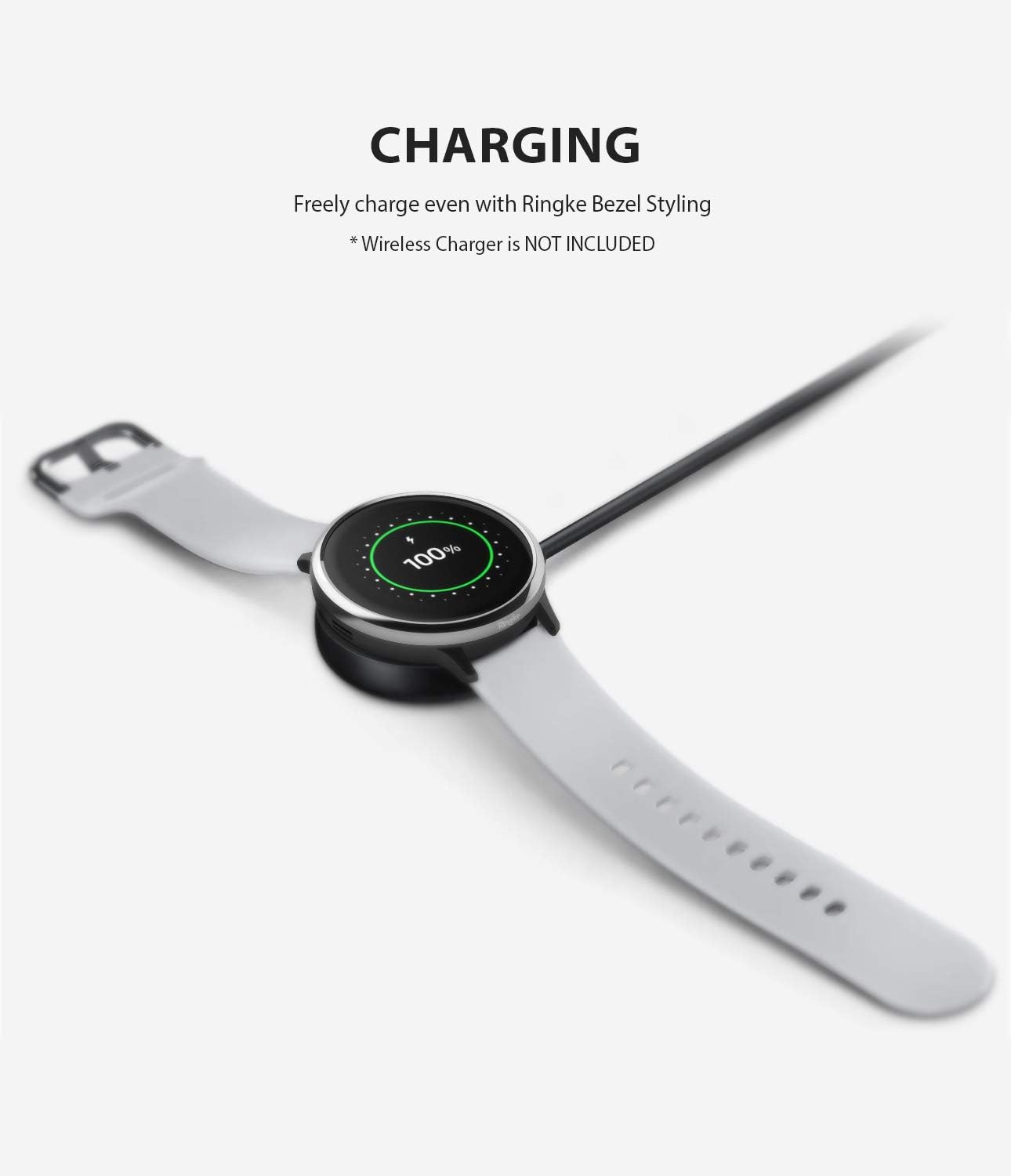 Ringke Bezel Styling Cover for Galaxy Watch Active 2, 40mm Only, Glossy Silver Adhesive Accessory
