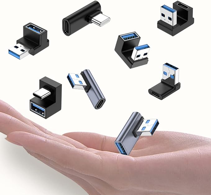 USB C Right Angle Adapter (4 Pack), Type C Male to Female 90 Degree Connector, 10 Gbps Data Transfer, Thunderbolt 4/3 Extender for Laptop, Tablet, Phone and More Type C Devices