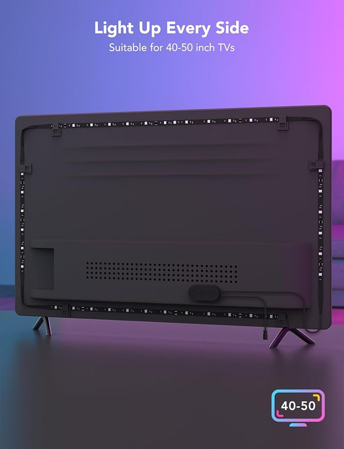 Govee TV LED Backlight Strip, RGBIC Smart LED Backlight for 40-50inch TVs, Music Sync, Wi-Fi Bluetooth & App Control, Works with Alexa & Google Assistant, 77 Scene Modes, Adapter