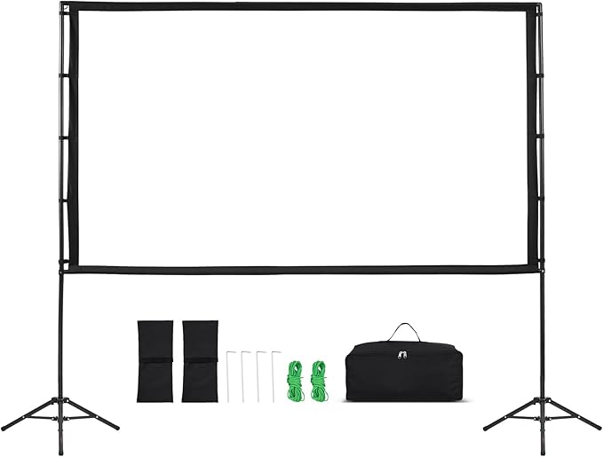 VEVOR Projector Screen with Stand, 100 Inch 160° Wide Angle Indoor Outdoor Projection Screen, 16:9 4K HD Wrinkleless Portable Dual-Tripod Screens with Carry Bag, for Movie Home Theater Presentation