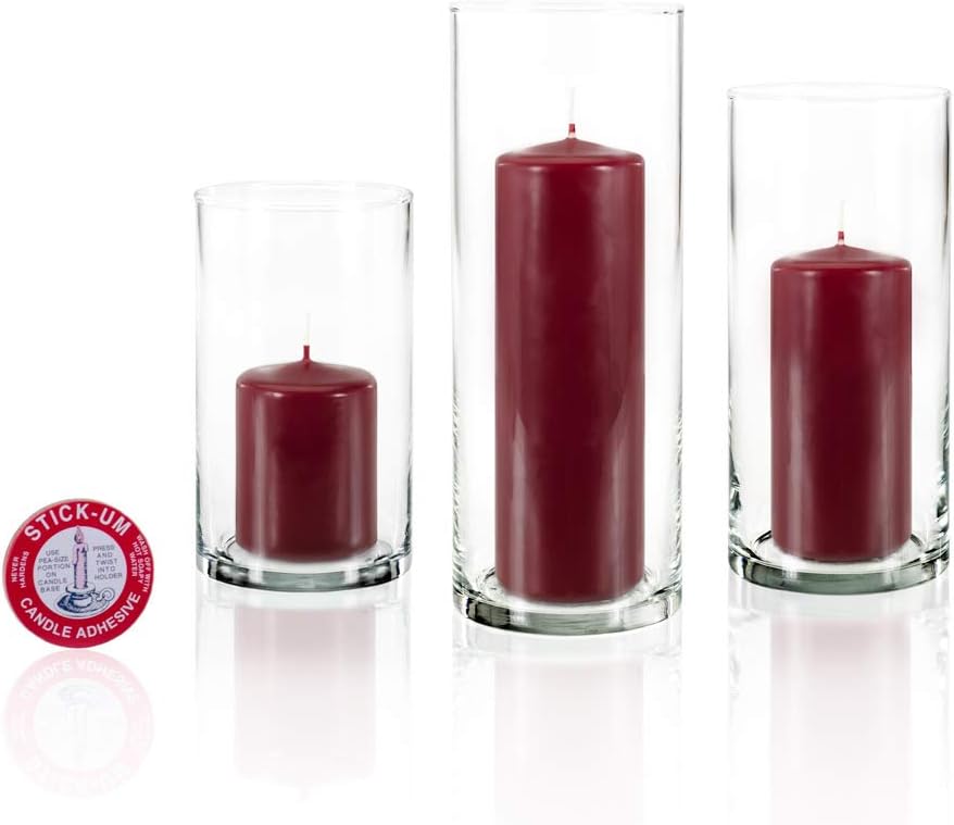 yummi Set of 12 Slim Pillars and Cylinder Vases - Burgundy