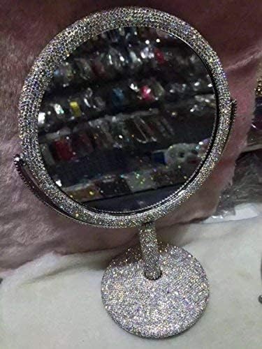 TISHAA Bling Makeup Vanity Mirror - Luxury Stand Double Sided Mirror Crystal Rhinestone Portable Desk Bathroom Bedroom (2X Magnification)