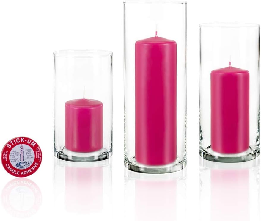 yummi Set of 12 Slim Pillars and Cylinder Vases - Hot Pink