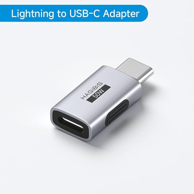 Hagibis Lightning to USB-C Adapter 2 Pack, 50W Fast Charging Lightning Female to Type-C Male Charging Converter, Date Transfer for iPhone 15/16/17 Pro Max AirPods 2 iPad Pro (ZJTN04)