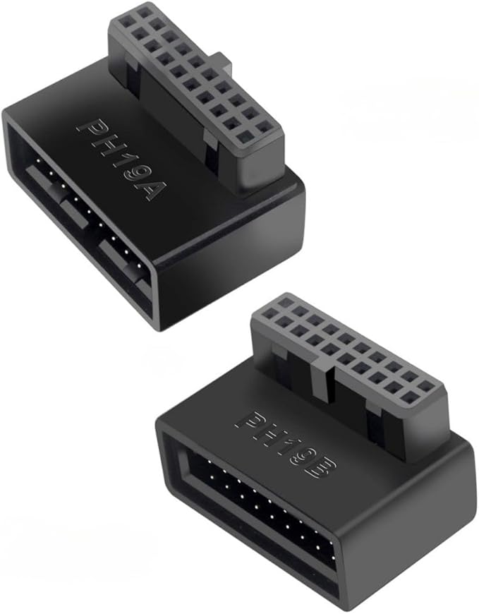 chenyang 2 Pack USB 3.0 Front Panel Header 19/20Pin Male to Female 90 Degree Angled Mainboard Header Gender Changer Connector Adapter Overmold Type