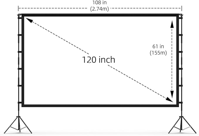 120 inch Outdoor Projector Screen with Stand, 16:9 Foldable Anti-Crease with Carrying Bag, Movie Portable Projector Screen for Outdoor Indoor Home Theater, Office, Classroom, Party, Games