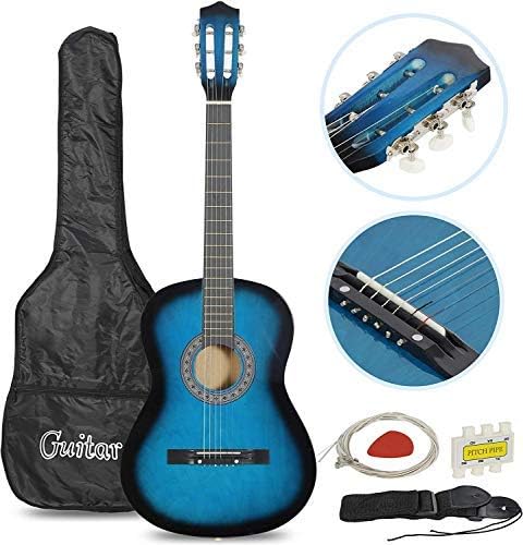 Smartxchoices 6 String 38" Acoustic Guitar w/Gig Bag Strap Pitch Pipe Extra Strings Set Pick for Kids Beginners Starter Youths Students Right-handed(Blue)