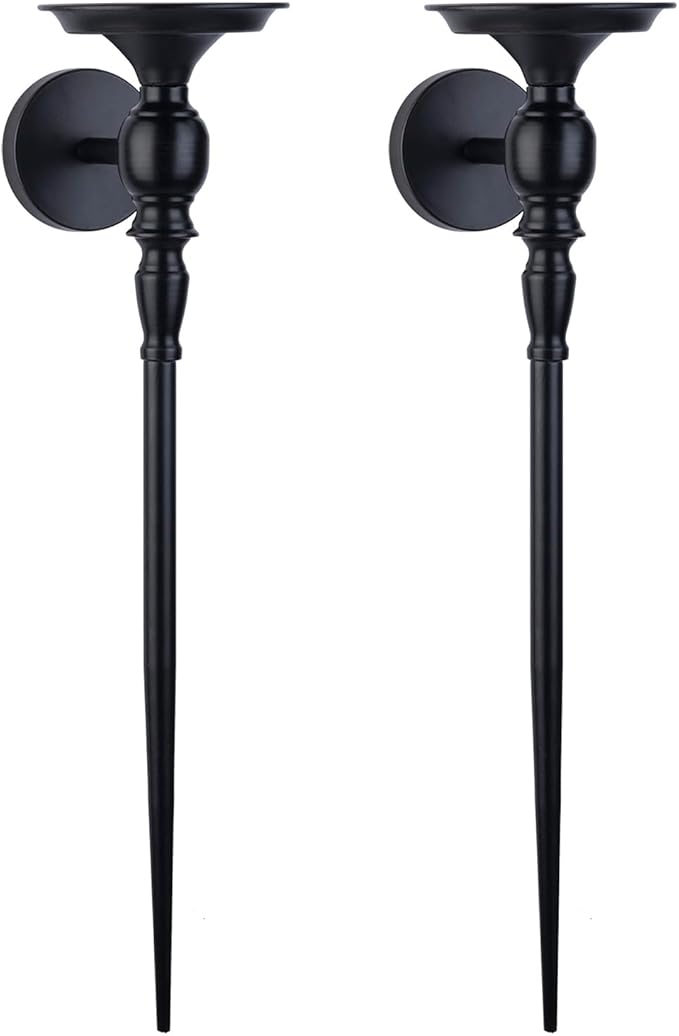 Wall Sconce Candle Holder Set of 2, Large Black Scepter Design Metal Wall Candle Holder, Home Wall Decoration for Living Room, Bathroom, Dining Room