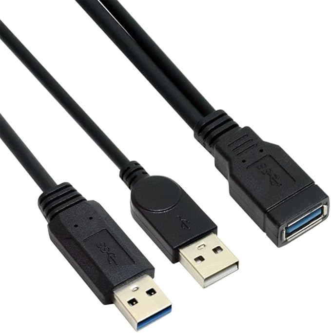 NFHK Black USB 3.0 Female to Dual USB Male Extra Power Data Y Extension Cable for 2.5" Mobile Hard Disk