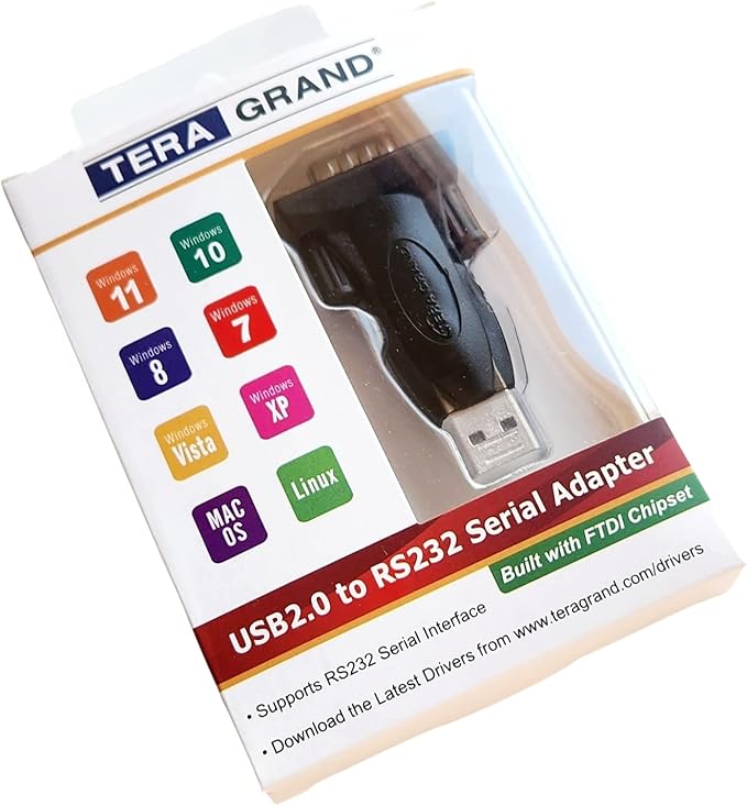 Tera Grand - Premium USB 2.0 to RS232 Serial DB9 Adapter - Supports Windows 11,10, 8, 7, Vista, XP, 2000, 98, Linux and Mac - Built with FTDI Chipset