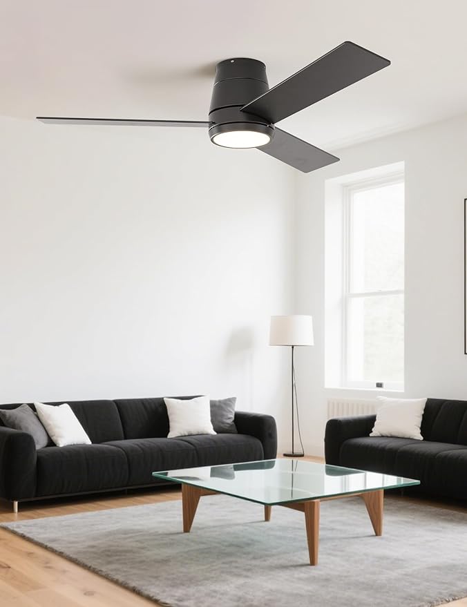 warmiplanet Ceiling Fans with Lights, 42 Inch Low Profile Ceiling Fan with Light and Remote/APP Control(2 Pack),Black,3 Blades