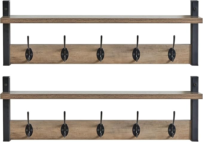 YMYNY Coat Rack Wall Mount with Shelf, 2 Pack 23.6" Coat Hooks Wall Mount, Wall Hooks for Hanging, Coat Hanger Wall Mount, Hat Rack for Wall, Towel Hooks for Bathrooms, Silver Gray UHWS004Y-2