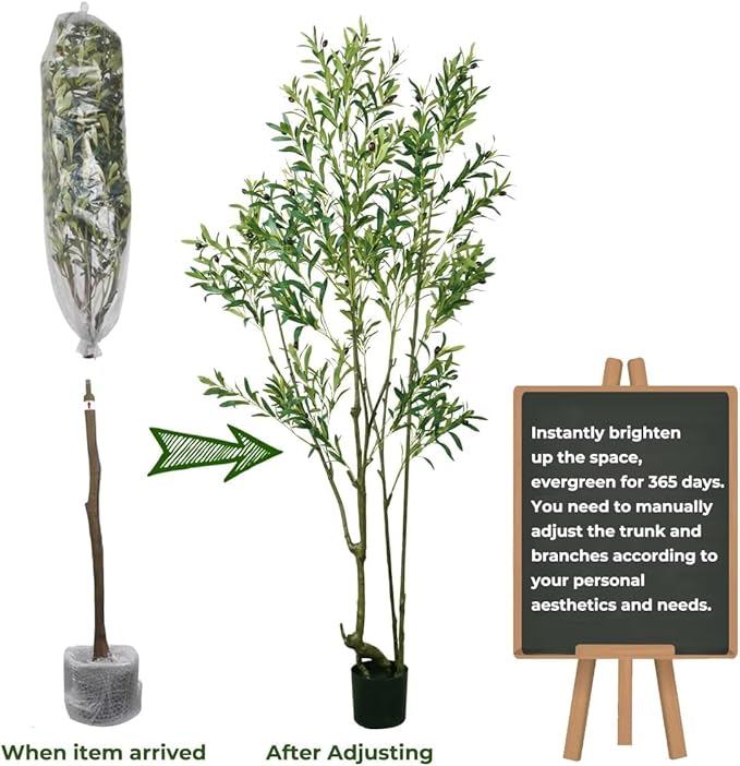 Faux Olive Tree 7ft(84in) Tall Artificial Plant Indoor Decor Large Realistic Potted Fake Modern Greenery with Natural Wood Branches and Green Leaves for Home Living Room,Bedroom,Office Decor.